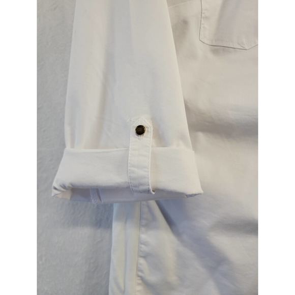 Cathy white zipper vneck pullover top, Sz M - Picture 6 of 11